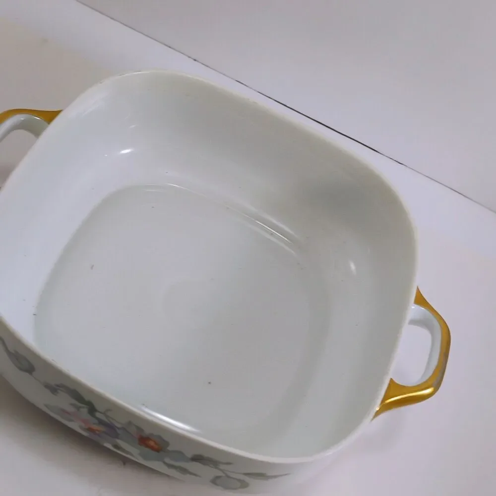 Vintage Japan Covered Vegetable Dish – Floral Pastel & Gold Trim – 8